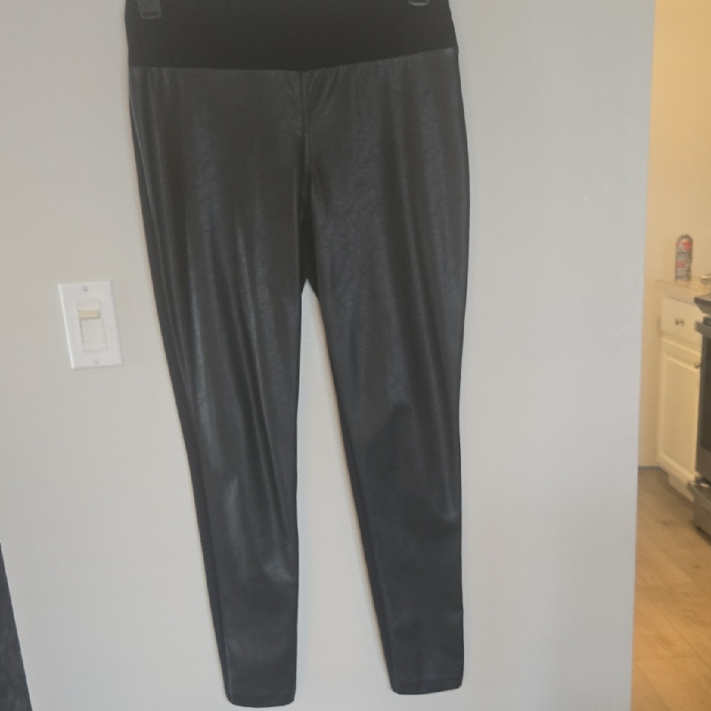 Womens Inc International Concepts Black Faux Leather Front Leggings Sz 10